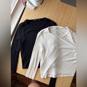 Reformation Ribbed Long Sleeve Tee Duo - Black & Cream